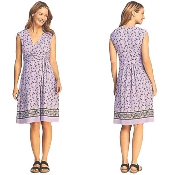 Lands' End Purple Lavender Paisley Print Twist Knot Dress Size XL 1X 18 Plus Sz - Picture 1 of 9